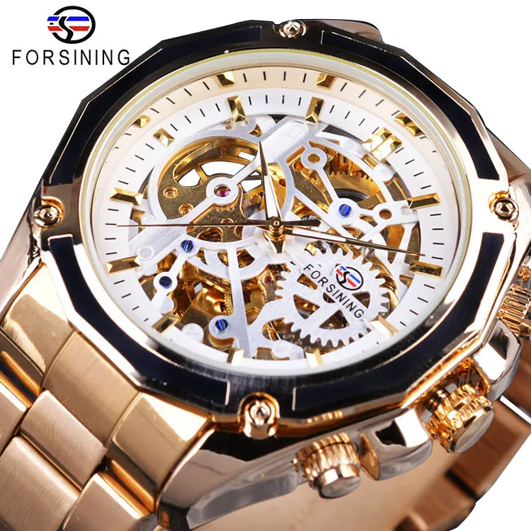 GMT982-1 Forsining Новая Коллекция Прозрачный Корпус Золотой Нержавеющей Стали Скелет Дизайн Роскошные Мужчины Часы Лучший Бренд Автоматические Часы - Цвет: GMT982-1