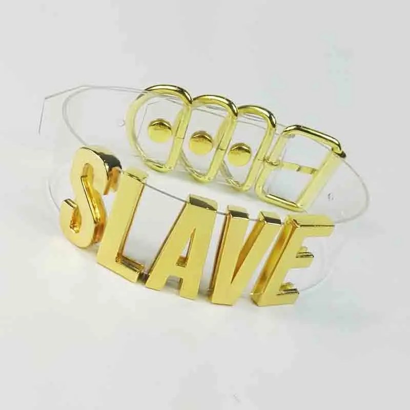 Ошейник с пряжкой для БДСМ в стиле Харадзюку золотыми буквами высотой 35 мм 100%