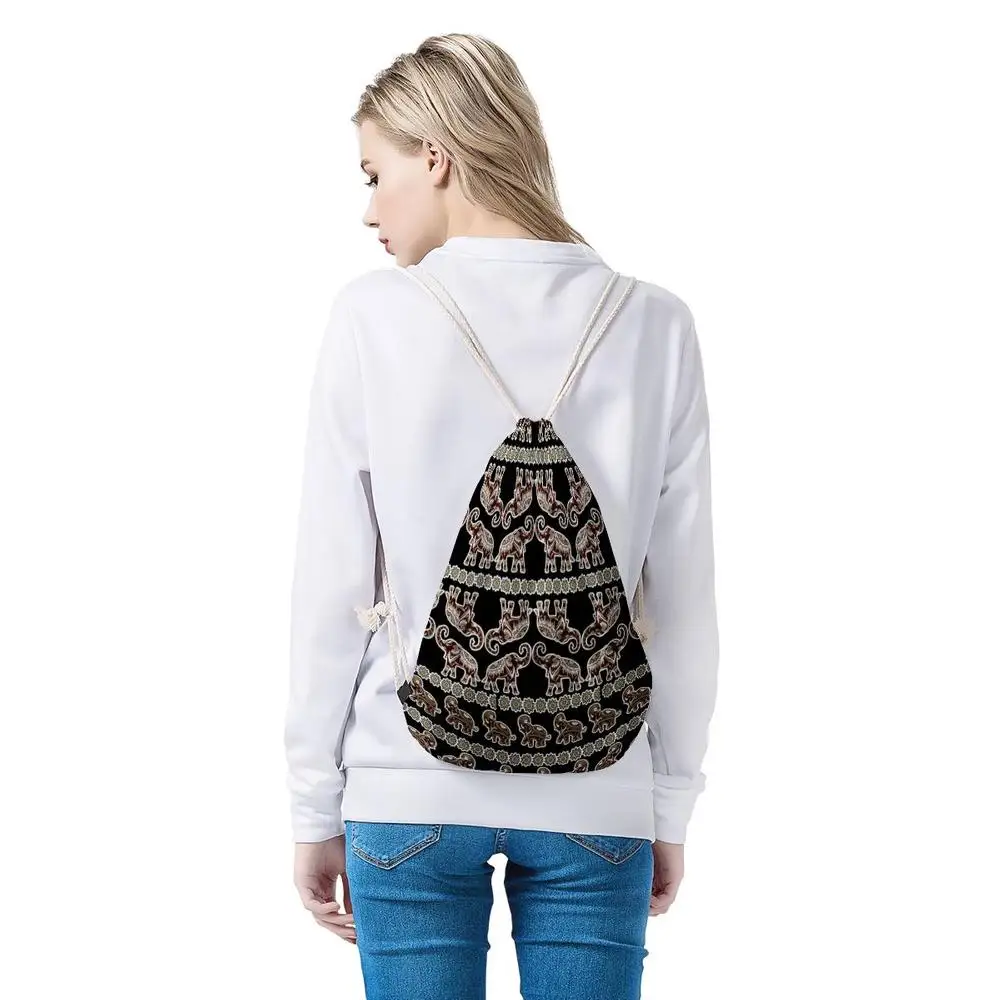 

Nopersonality Black Printing Elephant Drawstring Bags for Women Small Female Ladies Travel Package Storage Backpack Mochila