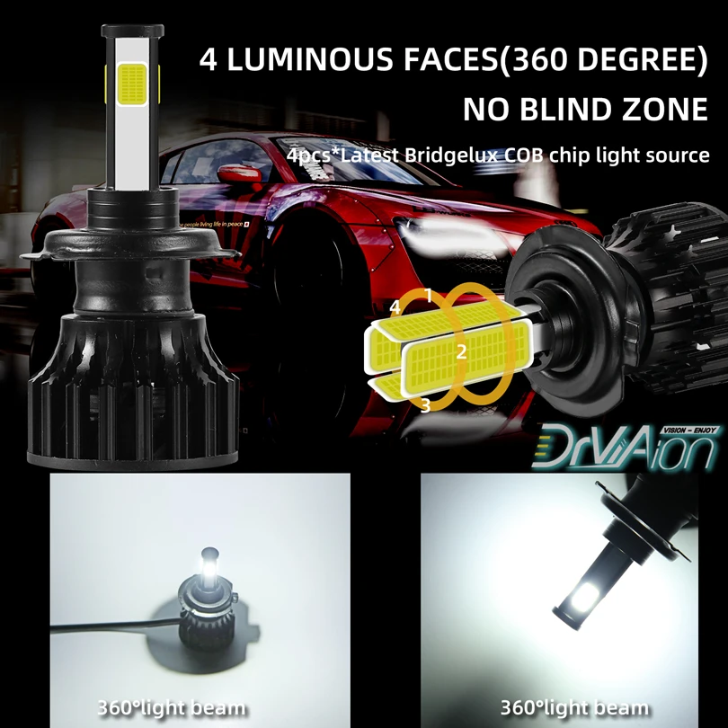 Катур светодиодный фары для автомобиля H7 H1 H4 H8/H9/H11 HB3/9005 HB4/9006 Авто лампа 50 Вт 10000LM