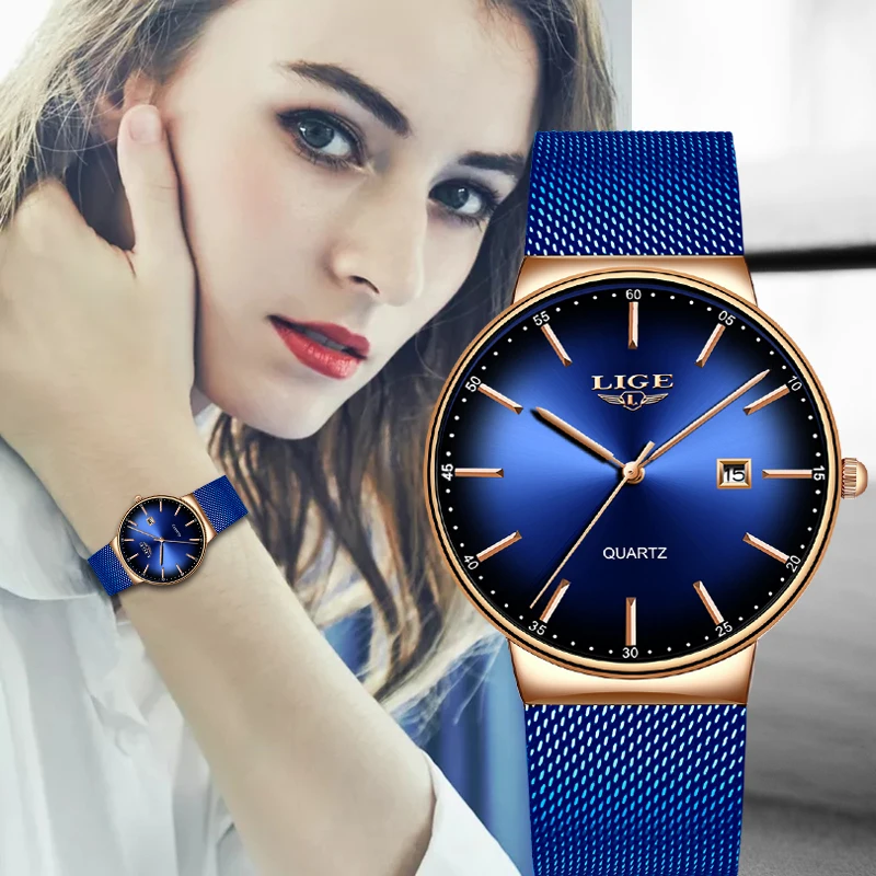 Montre Femme LIGE новые роскошные женские часы модные простые часы женские с сетчатым ремешком Кварцевые часы Женские часы Relogio Feminino