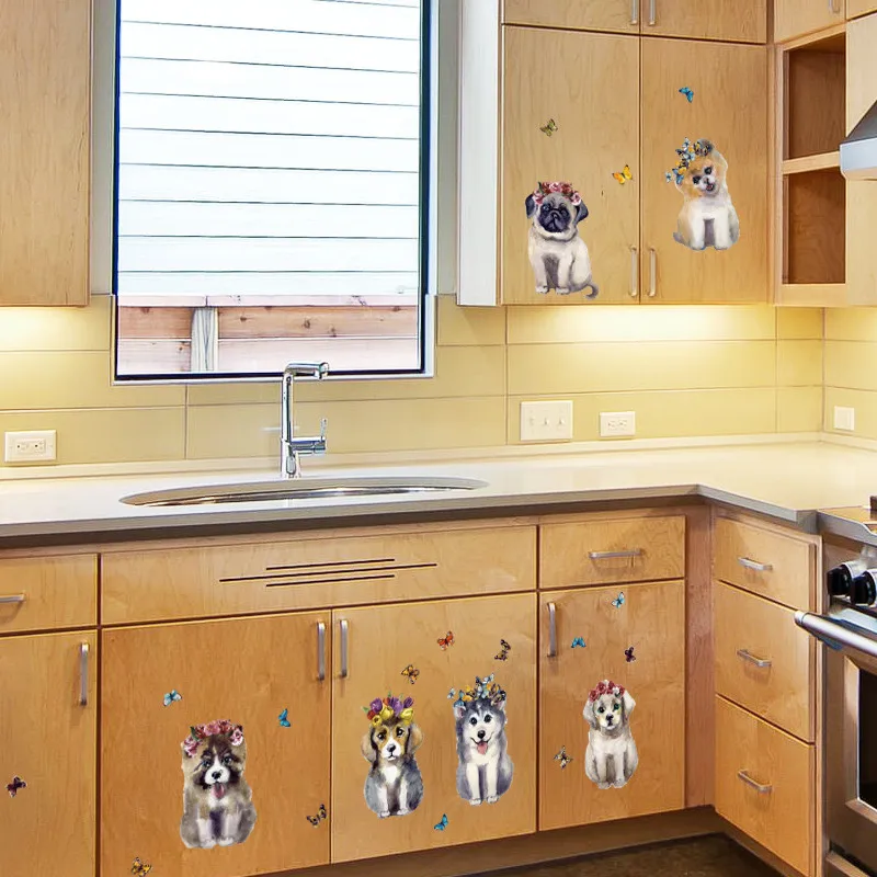 Маленький цветок собака спальня гостиная съемная декоративная наклейка на стену