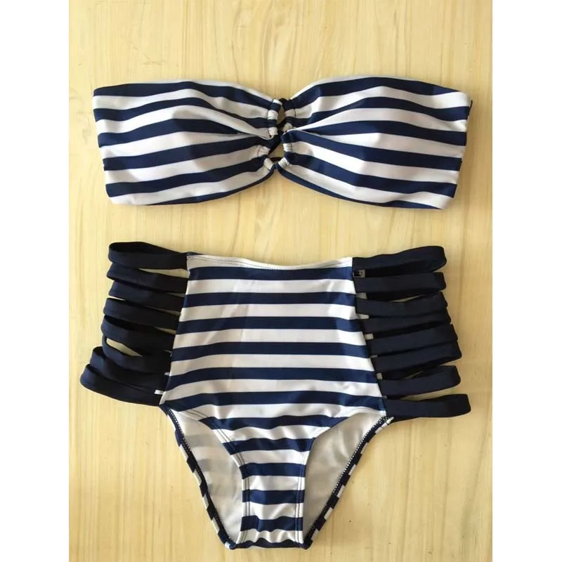 Young Lady High Waist Bikinis Set Sexy Striped Style Swimwear Women Summer Swimsuit Beach Bathing Suit Bikini |