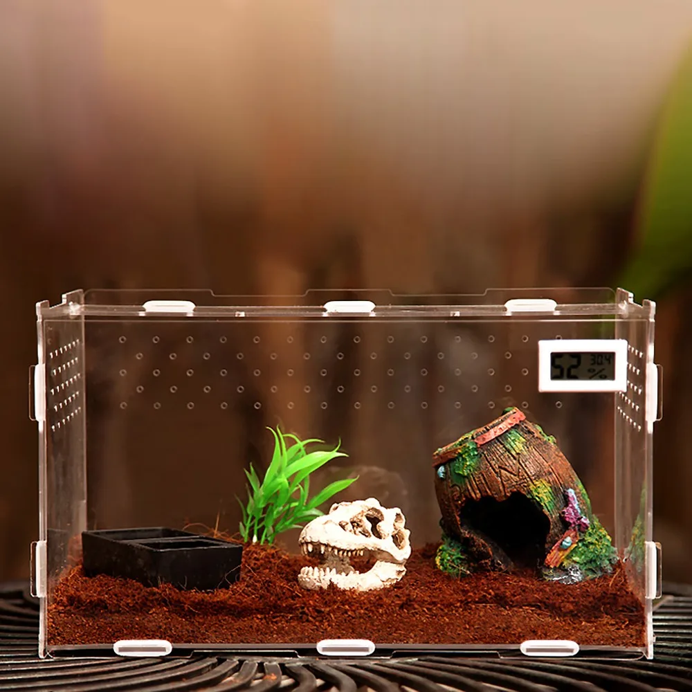 

Террариум Vivarium Kit с магнитной защелкой, водная миска, искусственный растение для Gecko Ящерица, змея, тарантула, рептилия, акриловое