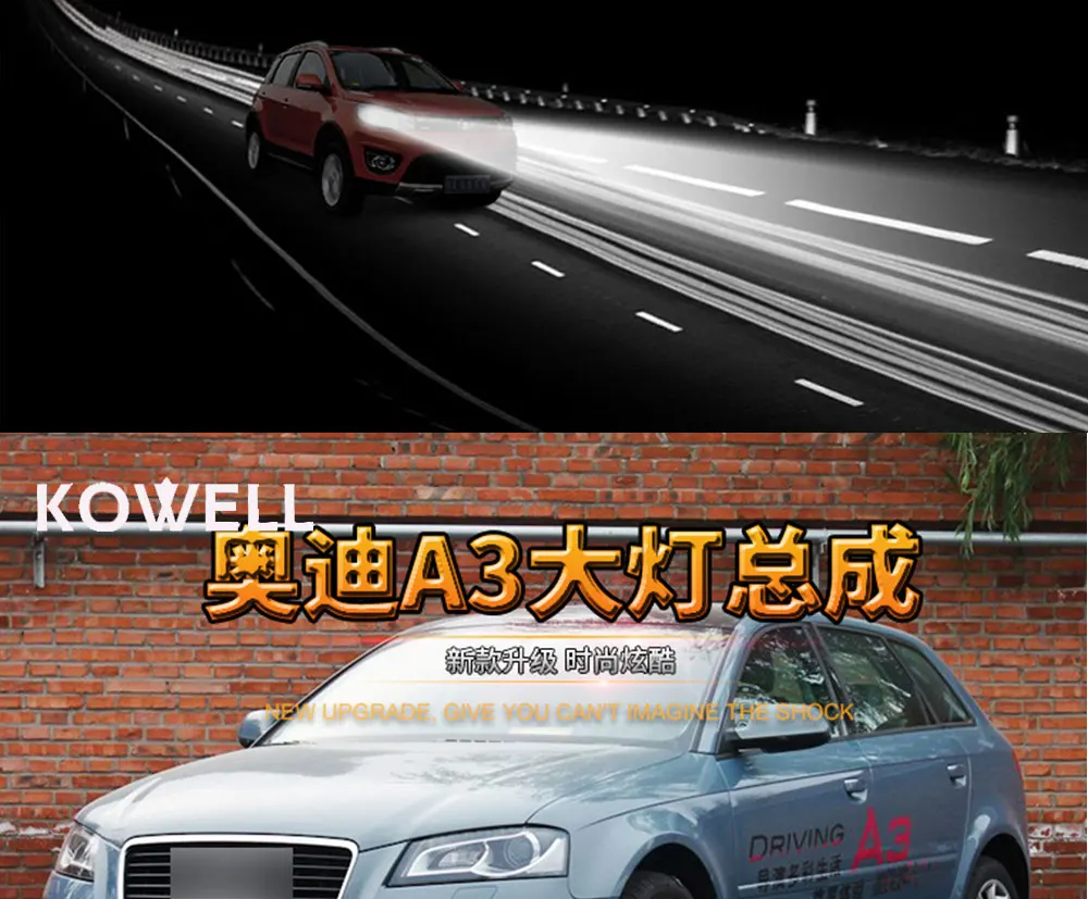 KOWELL автомобилей для укладки Стайлинг для AUDI A3 фары 2008-2012 для A3 фара светодио дный DRL Передняя Биксеноновая объектив двойной луч СПРЯТАЛСЯ комплект
