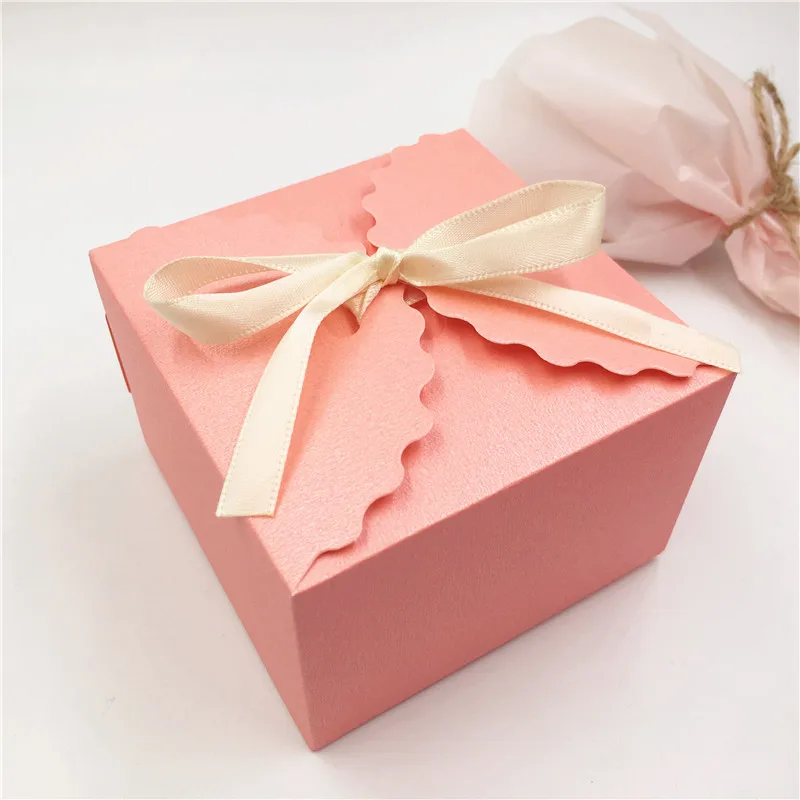 Beige Ribbon 50 шт Картон Крафт бумажная коробка для конфет крафт-ткань подарочные упаковочные коробки для свадебной вечеринки, дня рождения Подарочные коробки для конфет с лентой - Цвет: Beige Ribbon
