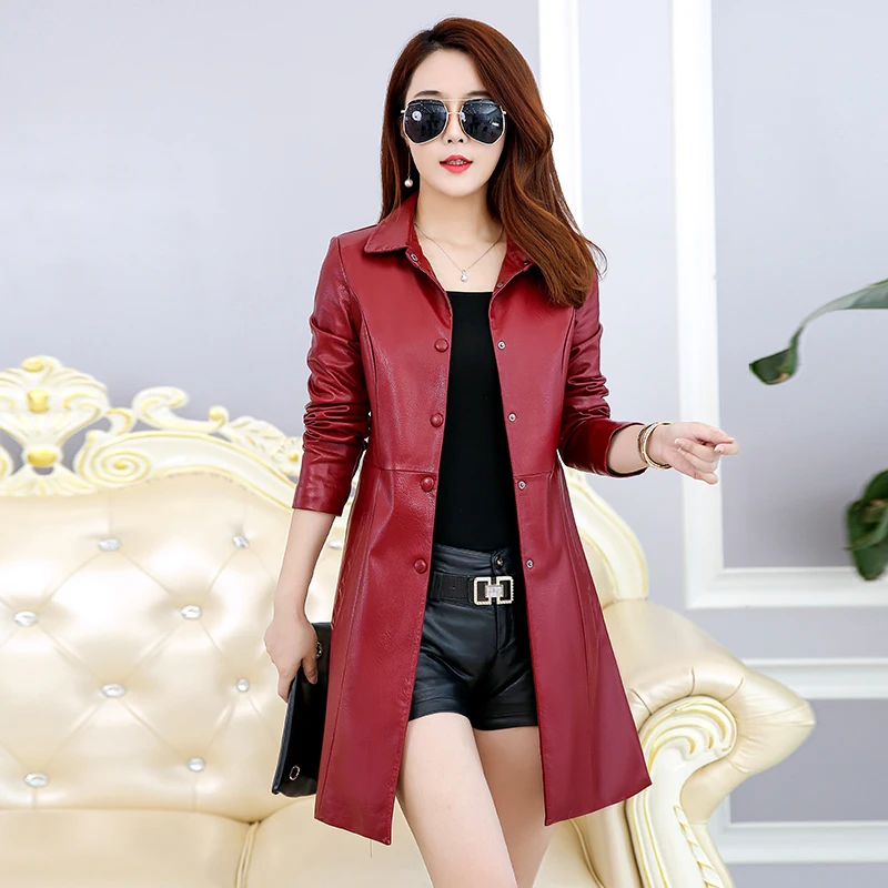 Spring Autumn Leather Coat Women's 2019 Casual Long Slim Street Fashion Boutique Windbreaker Women Jacket Female Plus Size 5XL | Женская