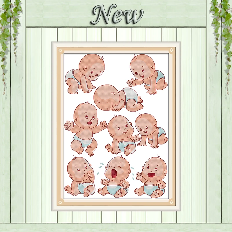 

Nine son collecting blessing kids baby painting counted print on canvas DMC 14CT 11CT Cross Stitch Needlework Set Embroidery kit