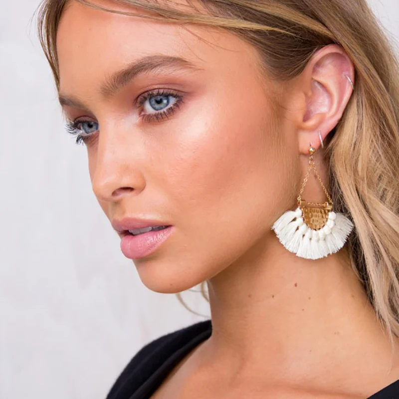 Веерообразные хлопковые кисточки богемные серьги для женщин этнические