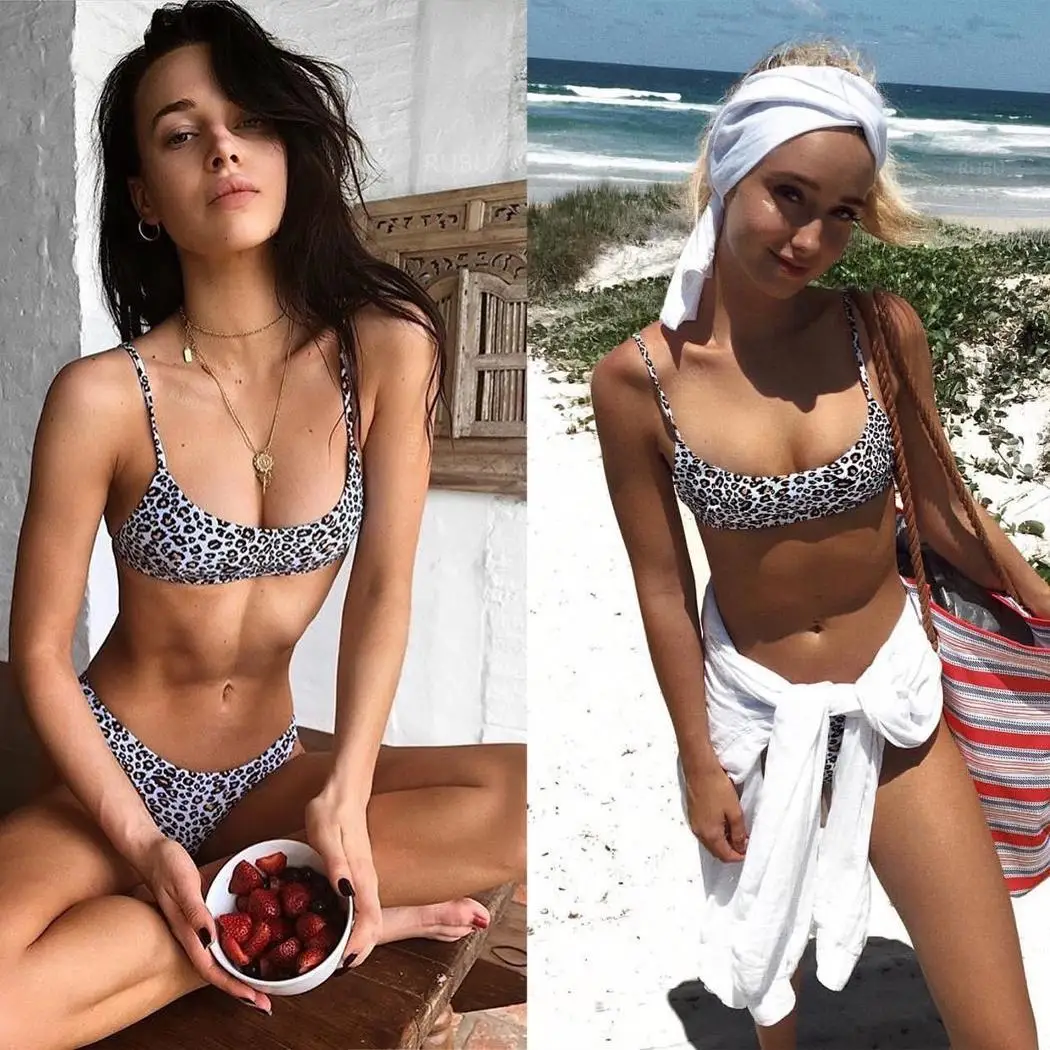 2 шт. женский модный Леопардовый принт сексуальный комплект бикини купальный