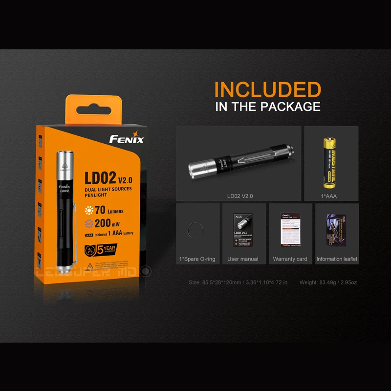 Супер компактный фонарик EDC Penlight Fenix LD02 V2.0 AAA с теплым белым светом и УФ