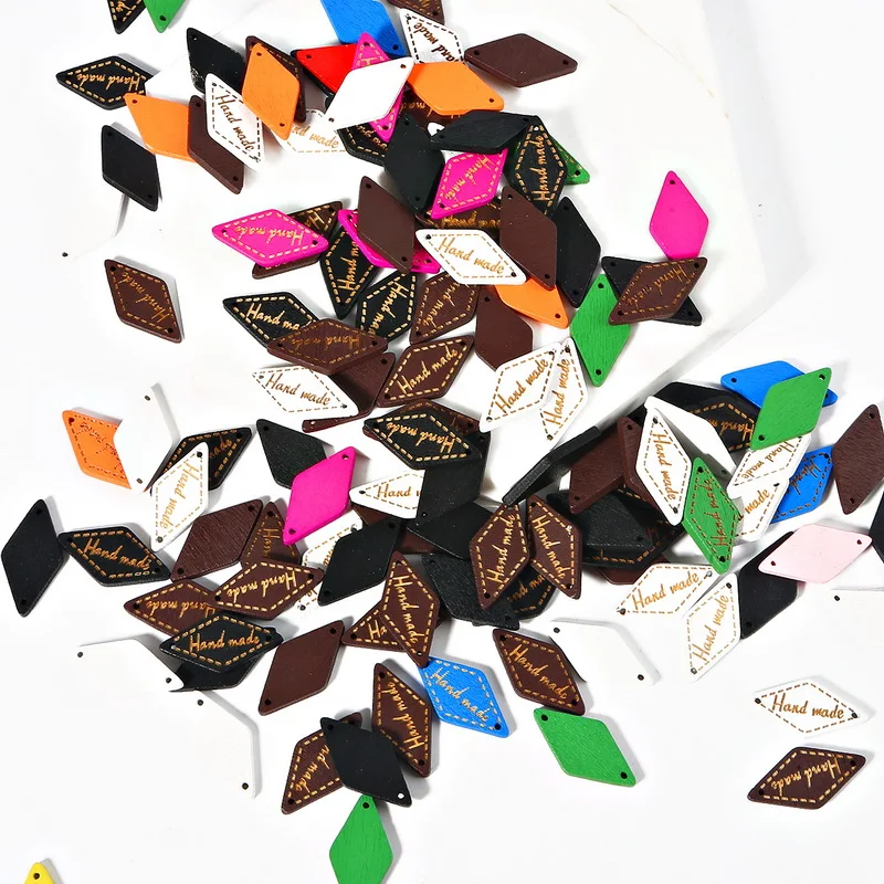 50/100pcs Handmade Oval Square Natural Wooden Button "Hand Made" Tags Applique for DIY Sewing Clothes Crafts Scrapbooking