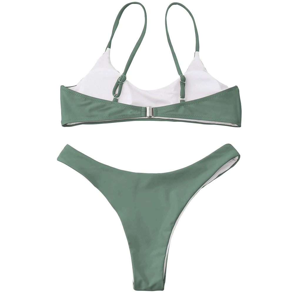 ZAFUL бикини подбитое с высоким вырезом набор сплошной цвет на бретельках летний