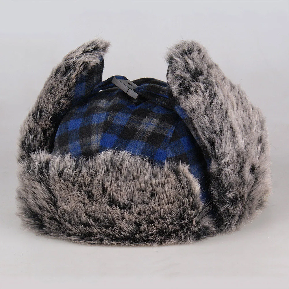 2017 Новинка зимы Для мужчин в крупную клетку русский рублей Кепки шапки-ушанки