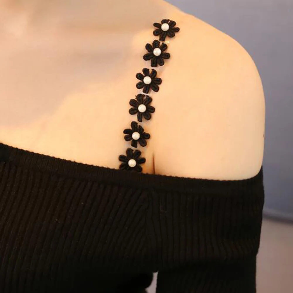 1 pair Invisible Bra Straps Slip-Resistant transparent silicone Shoulder Straps Lace Flower Adjustable Bra Straps for Women