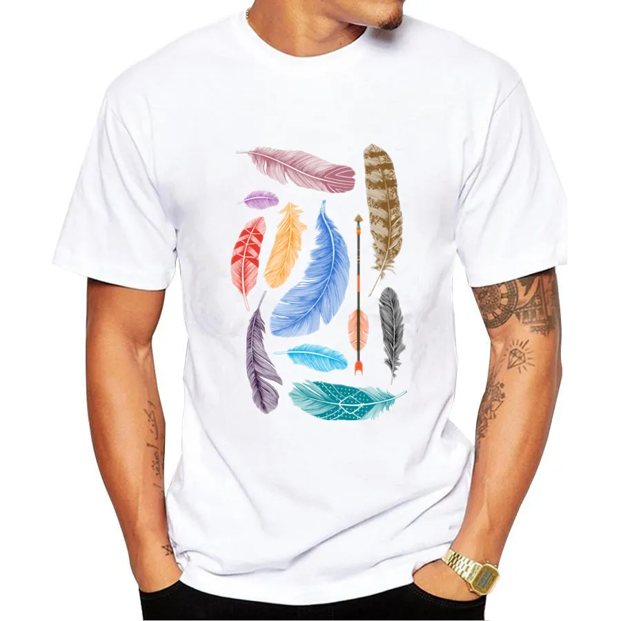 2017 Новое поступление футболка Для Мужчин's Перо принты Забавные футболки с