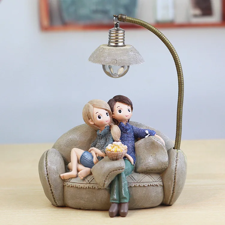 Sofa lovers Изделия из смолы, ночной Светильник для пары, креативный Ночной светильник в стиле ретро для влюбленных, миниатюрные фигурки, светодиодный светильник для студентов, рождественские подарки - Цвет: Sofa lovers