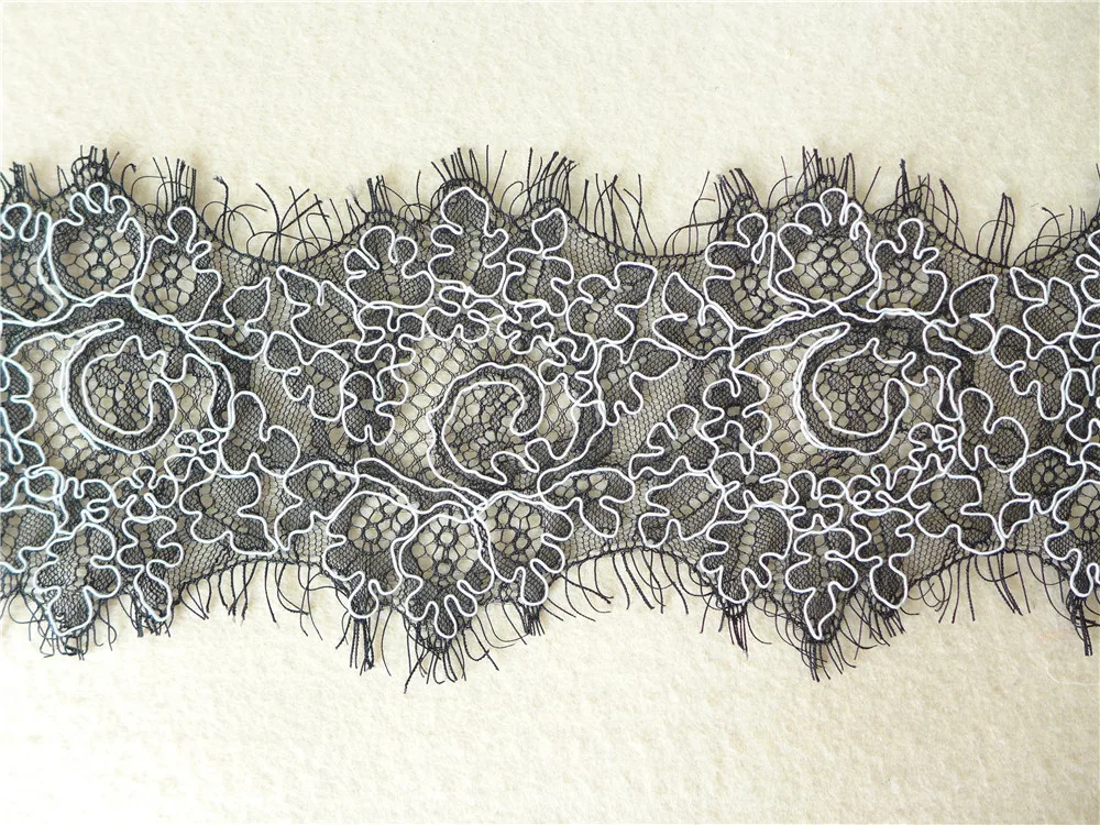 Винтажная Черная кружевная отделка с ресницами французская аланконом проводным