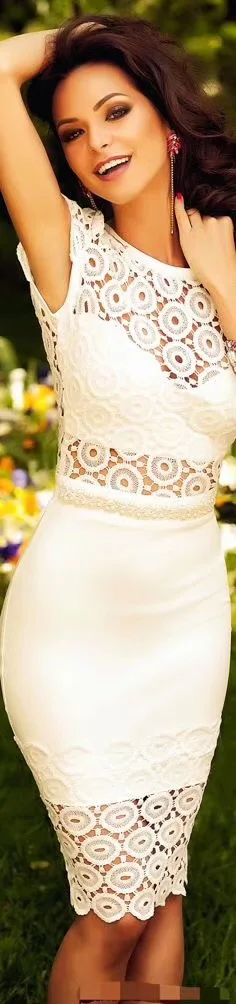 О-образным вырезом Белое кружево без рукавов до колена Длина Vestidos женщин 2018