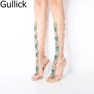

Women Newest Style Transparent Metal Buckle Strap Sandals Summer Crystal Decoration Bling Bling 10cm High Heel Shoes Free Ship