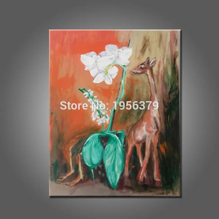 Уникальная картина маслом Белый цветок и животное для гостиной