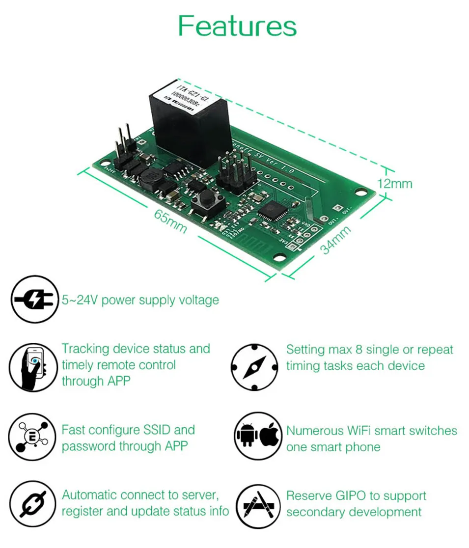Sonoff SV безопасное напряжение WiFi беспроводной переключатель вкл/выкл умный дом DIY модуль 5-24 в управление AC DC питание работает с Alexa/гнездо/Ewelink
