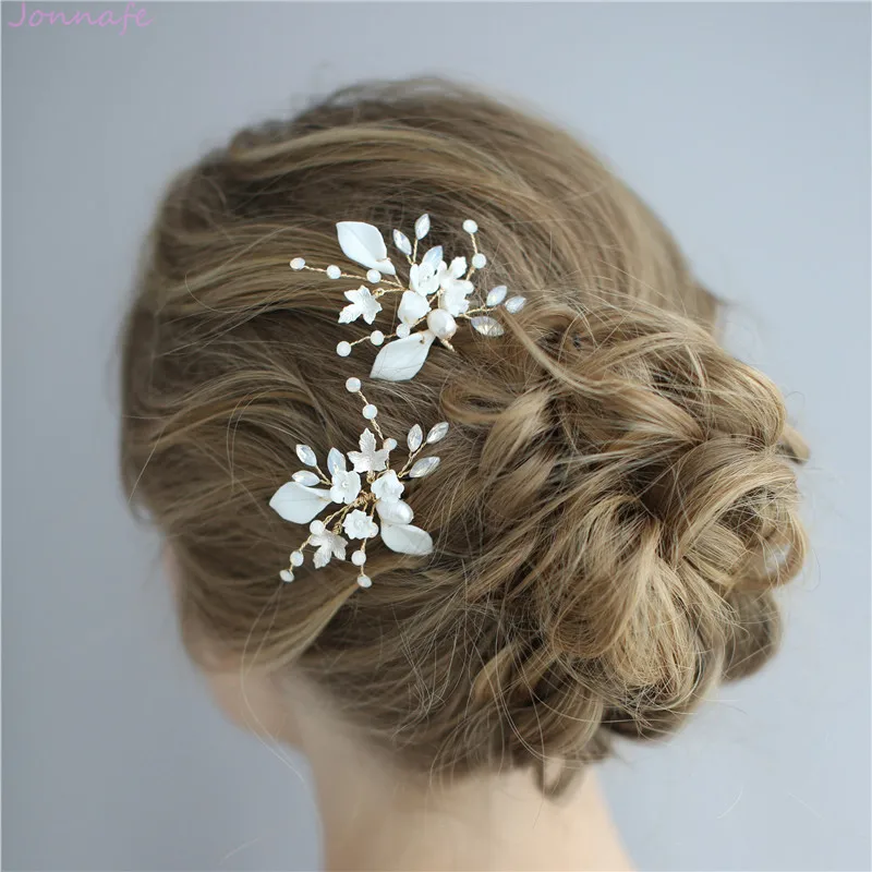 Jonnafe фарфоровые Цветочные Листья Свадебные заколки для волос ручной работы