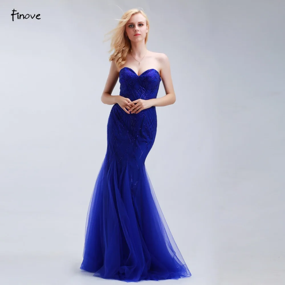 Finove платье с юбкой годе Королевского синего цвета Вечерние платья Длинные 2019