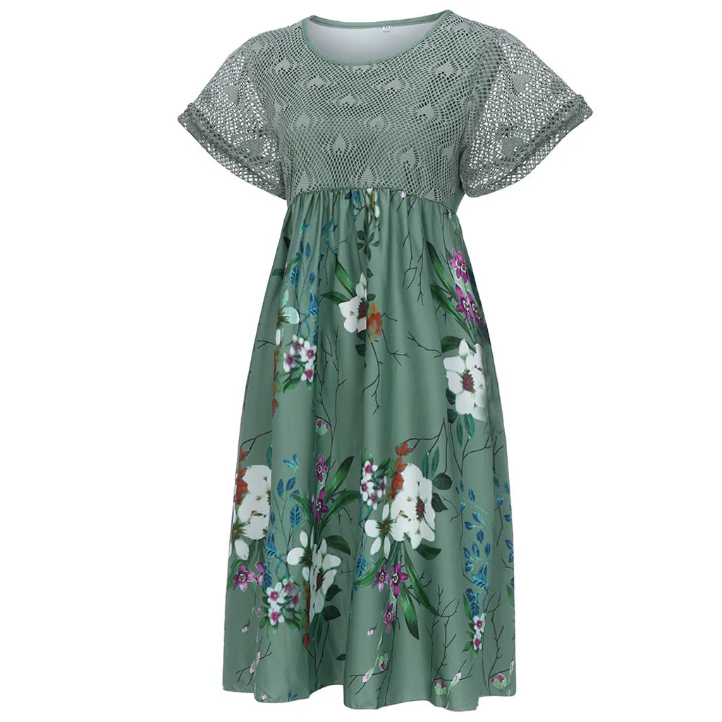 MISSOMO Vintage 5XL Dress Women Casual Floral Print Hollow out Short Sleeve summer Patchwork plus size boho vestidos 71 | Женская одежда