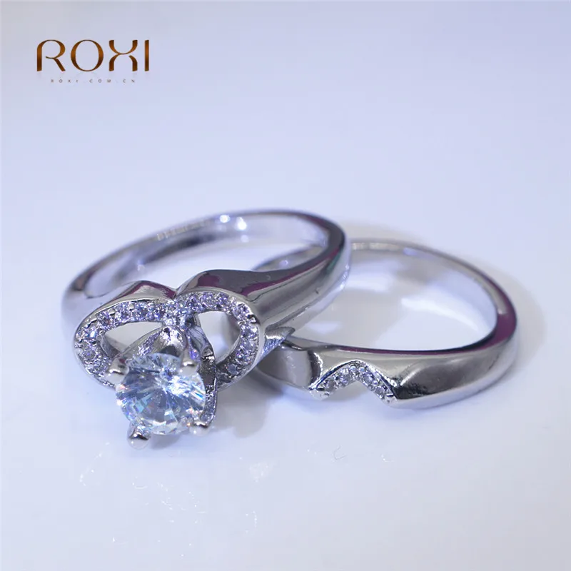Белый камень яркий кристалл сердце CZ кольцо набор Bague для женщин кубический
