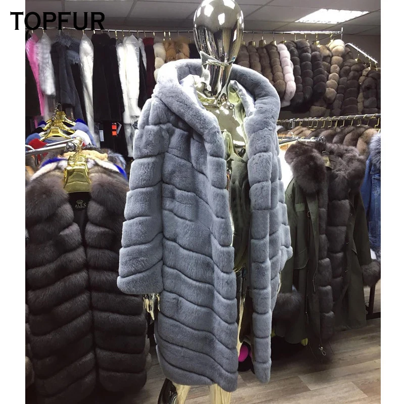 Женская Шуба с капюшоном TOPFUR зимняя шуба из натурального меха кролика верхняя