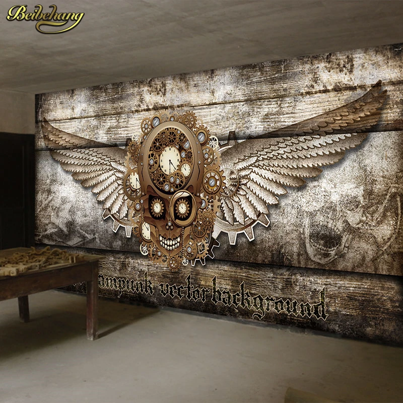 beibehang 3D Large Stereo Retro Wooden Glove Wings Theme Fresco Cafe Bedroom Bar Background Wallpaper papel de parede | Обустройство