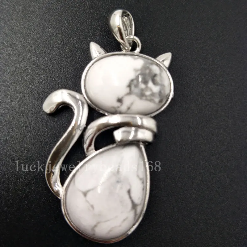 White Howlite C5833 Лазурит Опал Кристалл Сердолик Малахит тигры глаз Howlite авантюрин золотой камень синий песок кошка художественный кулон из бисера WFH409 - Окраска металла: White Howlite C5833