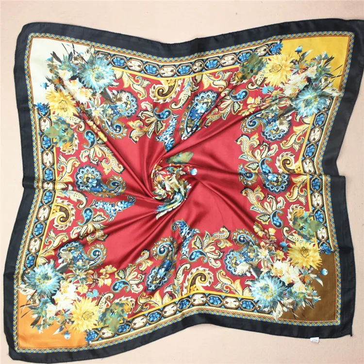 

Cheshanf Square Silk Scarf For Women Luxury Designer Brand Ladies Scarves Female Hijab 90*90cm 2021
