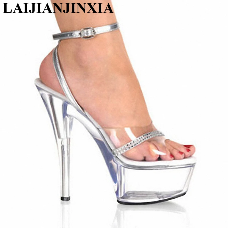 

LAIJIANJINXIA New Fashion Sexy 15cm Strappy High-heeled Sandal Platform Open Toe Rome Sandals Model Female Pole Dancing Shoes