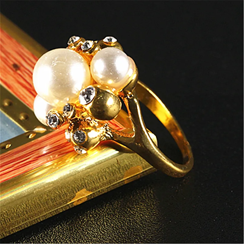 WalerV New Gold Color Ring for Women Set Fashion Charm Luxury White Round Three Pearl Rings Prom Party Wedding Jewelry Finger | Украшения и