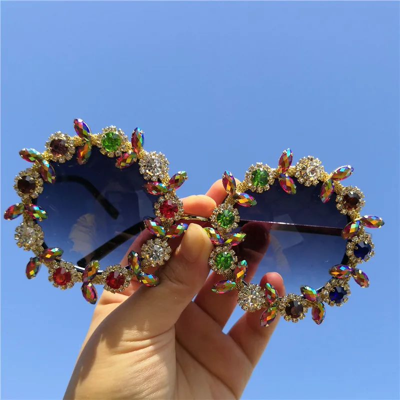 Солнцезащитные очки FML розовые Овальные женские алмазные желтые линзы UV400