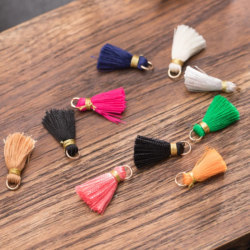 Mini Tassel pendant rayon tassel for crafts DIY Home Sewing Craft Decor silk with Gold Circle Keychain | Дом и сад