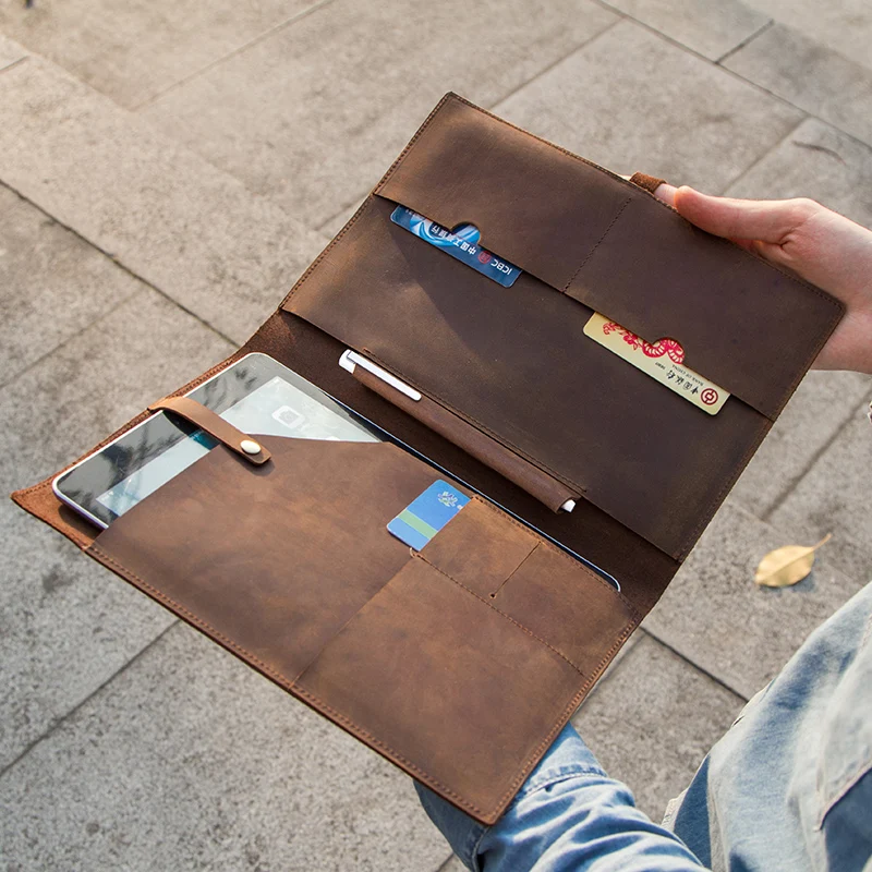 2019 новый дизайн crazy horse кошелек из бычьей кожи сумка для Ipad и Macbook с паспортом