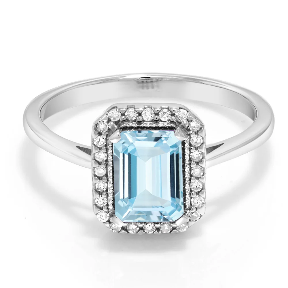 GemStoneKing 0 97 Ct Изумрудное кольцо натуральный небесно синий Аквамарин с бриллиантом