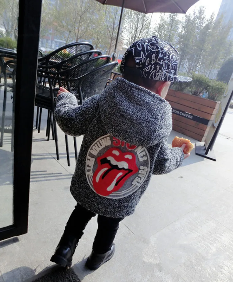 High Quality New Boys Kids Winter Hooded Coat Baby Cute Lips Double-breasted Jacket Plus Velvet Warmer Children clothing 1-5T | Детская