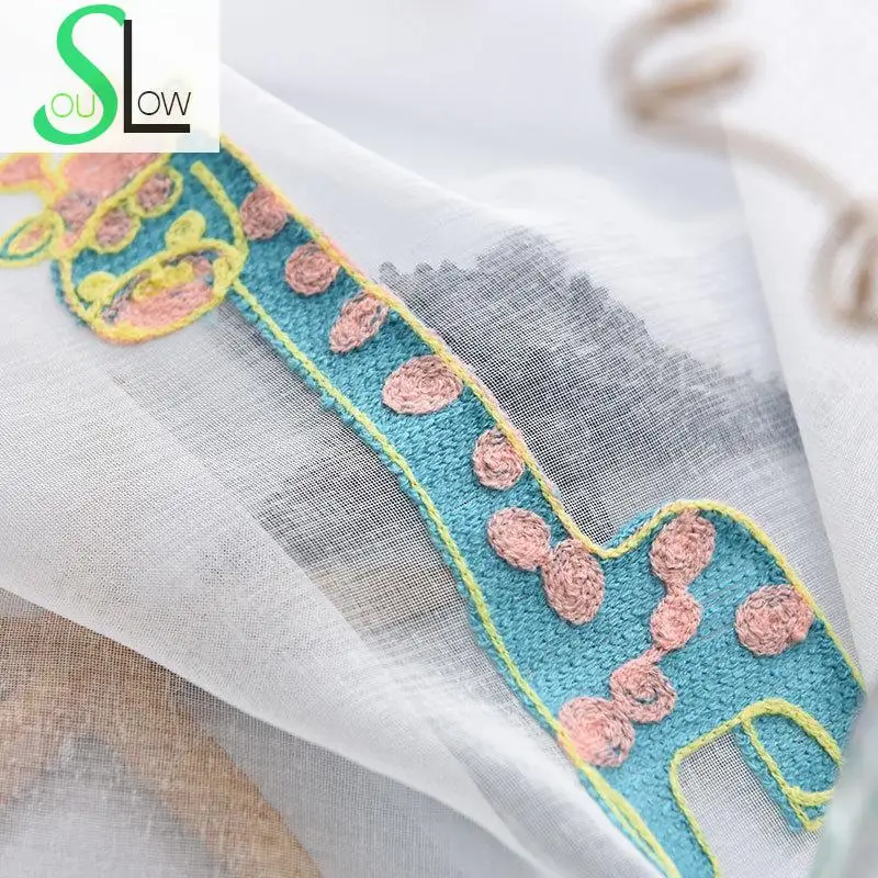 Занавески из хлопка и марли с рисунком жирафа оленя для детской комнаты