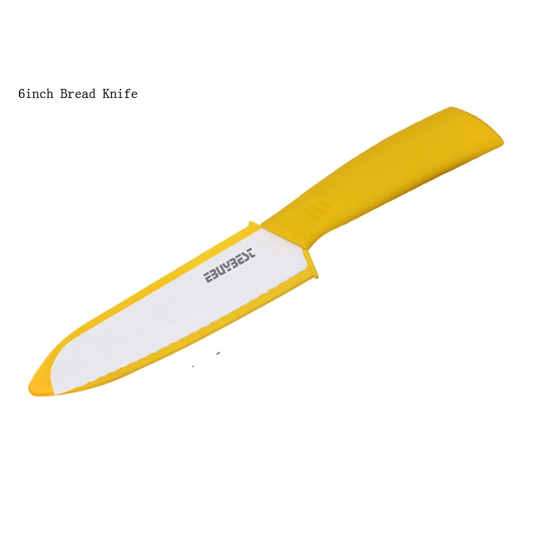 Yellow Керамический нож, 6 дюймов, белое лезвие, зубчатый нож для хлеба, керамические ножи, кухонные ножи, повара, 6 дюймов, красочная ручка, инструменты для приготовления пищи - Цвет: Yellow