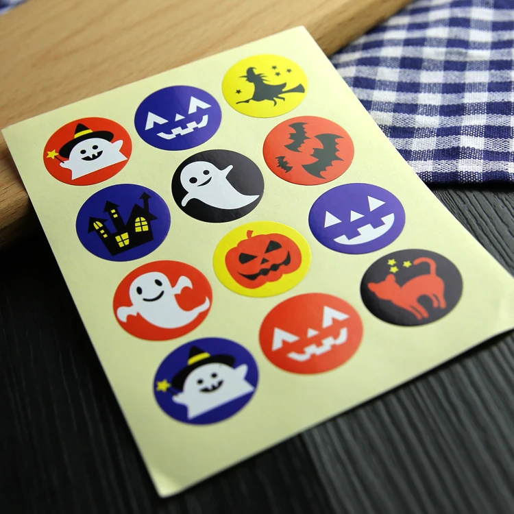 3cm HAPPY HALLOWEEN Self-adhesive paper sticker for happy decoration, 240 pcs/lot, Item No. FE18