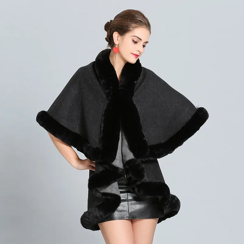 SC279 2018 зимний теплый черный длинный плащ 2 слоя пончо накидка оверсайз свитер