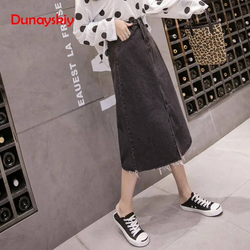 Большой размер длинная джинсовая юбка с высокой талией женские юбки в стиле