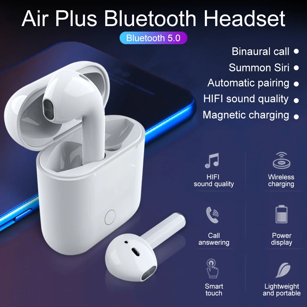 Беспроводная гарнитура Air Plus, набор Bluetooth Smart Touch, открытая Siri 1:1 Air Plus для iPhone XS MAX XR X Andriod Qi, Беспроводная зарядка