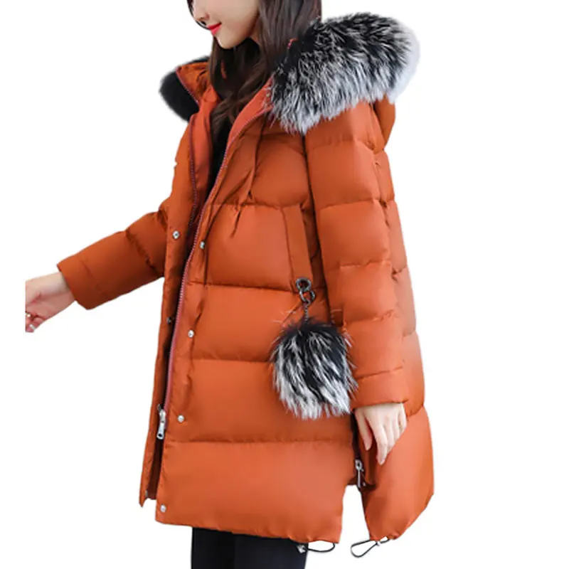 90% Fluffy White Duck Down Warm Coat Women Winter Jacket Long Parkas Raccoon Fur collar Hooded Outerwear Ladies New XC25 | Женская