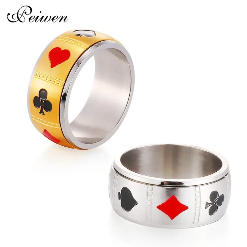 

Spinner Playing Card Ring Stainless Steel Gold Silver Color Lucky Poker For Men Women Rotating Finger Rings Punk Jewelry
