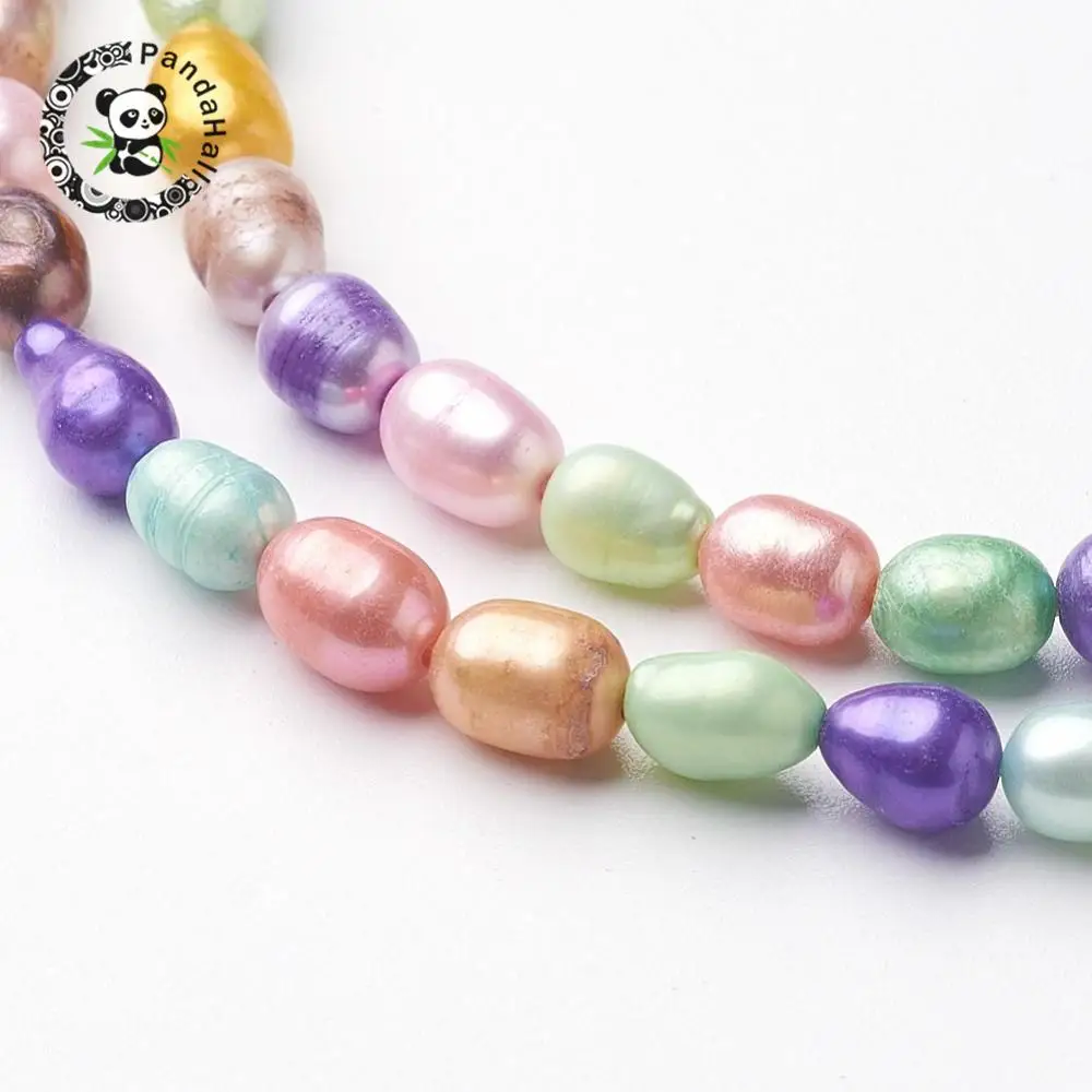 

Dyed Pearl Beads Stands For Jewelry Making Rice, Colorful, 5~6mm, Hole: 0.5mm; about 54pcs/strand, 14.1"
